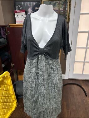 Armani Collezioni Gray Knit & Tweed Two-Piece Dress